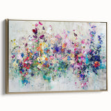 Framed canvas artwork showcasing abstract gold splatter design with a textured finish, elegantly displayed from a side view, perfect for modern home decor.