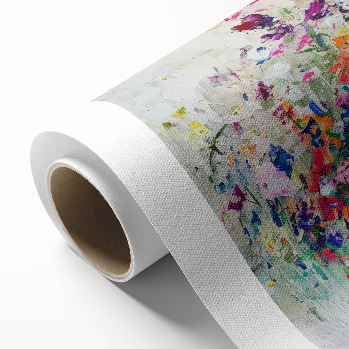 Abstract splattered canvas art showcasing vibrant colors like blue, pink, and gold, ideal for modern home decor, enhancing artistic ambiance in any room.