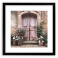 Extra large abstract art print featuring a colorful, textured depiction of a French door, framed in black.