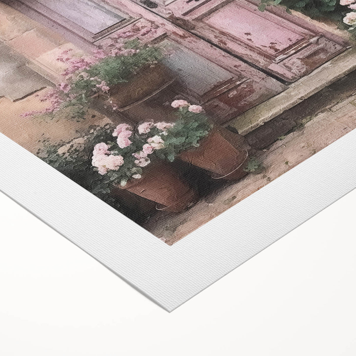 Art deco poster featuring a detailed illustration of a French door, rendered in neutral tones on rolled canvas.