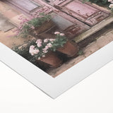 Art deco poster featuring a detailed illustration of a French door, rendered in neutral tones on rolled canvas.