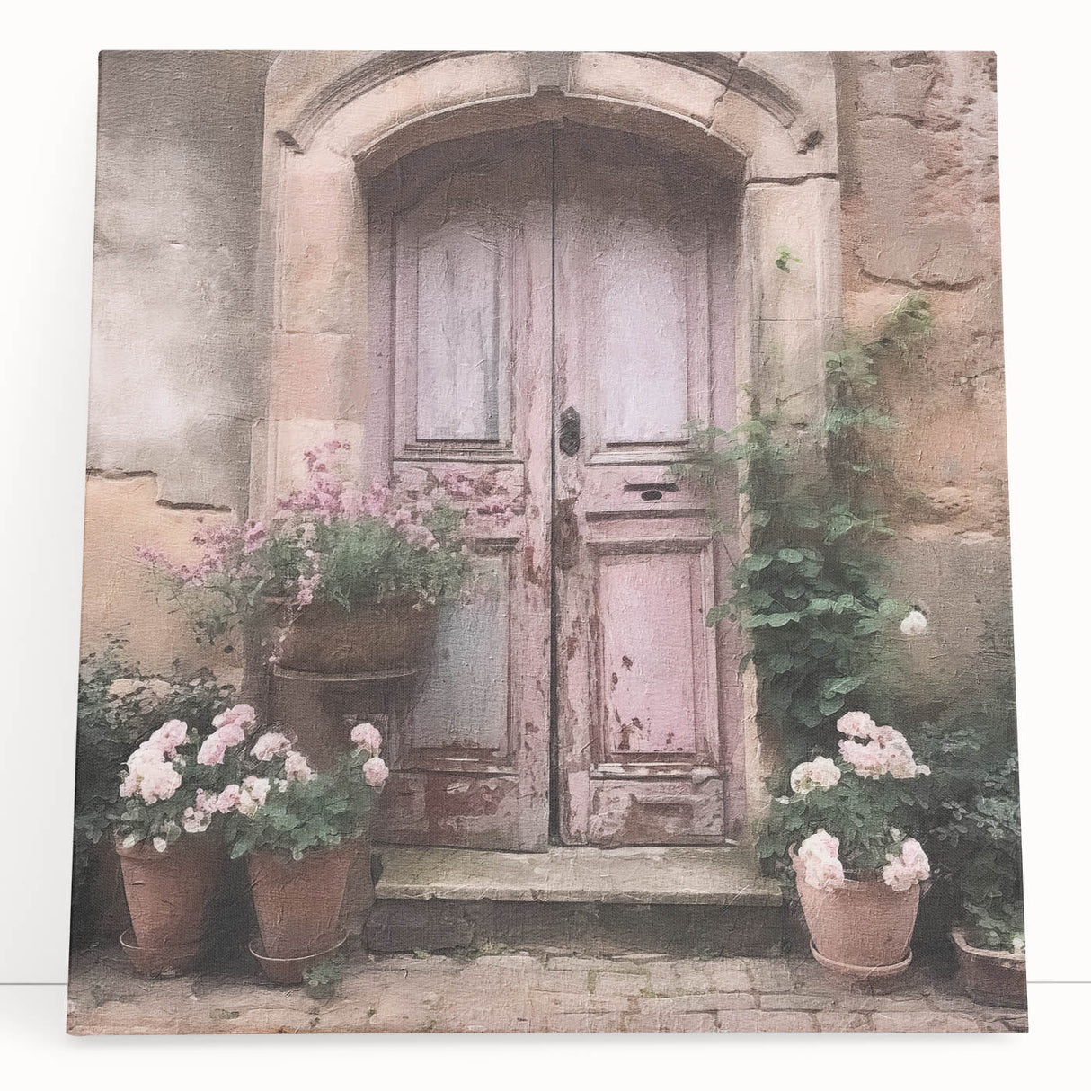 Black and white photo of a French door design on stretched canvas, ideal for kitchen wall art or bedroom ambiance.