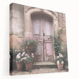 Large art print of a French door architecture on stretched canvas, in muted earth tones, ideal for kitchen wall decor.