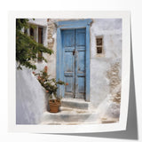 Extra large wall art featuring a Greek door architecture in muted earth tones on glossy photo paper.