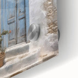 Close-up of a Greek architecture door depicted in large abstract wall art on acrylic glass.