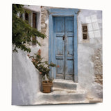 Acrylic print of a large abstract Greek door design in neutral tones, ideal for bedroom or dining room art.