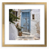 Extra large abstract art print featuring a textured Greek door design in gold tones on a framed mat.