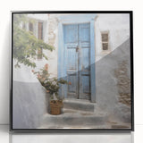 Large abstract wall art depicting a Greek door, framed in black acrylic, ideal for modern art wall decor.