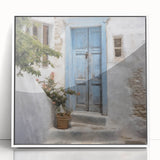 Art Deco style poster of a Greek door architecture on white acrylic, framed, suitable as modern nursery wall art.