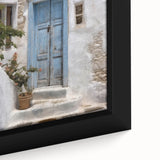 Extra large framed canvas featuring a close-up of a black Greek door with colorful, textured art.