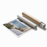 Extra large rolled print of a Greek architecture door with floral designs, ideal for classy bathroom wall art.