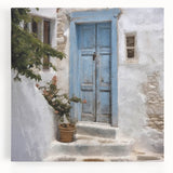 Black and white photograph of a Greek architecture door on stretched canvas, ideal for kitchen wall art.