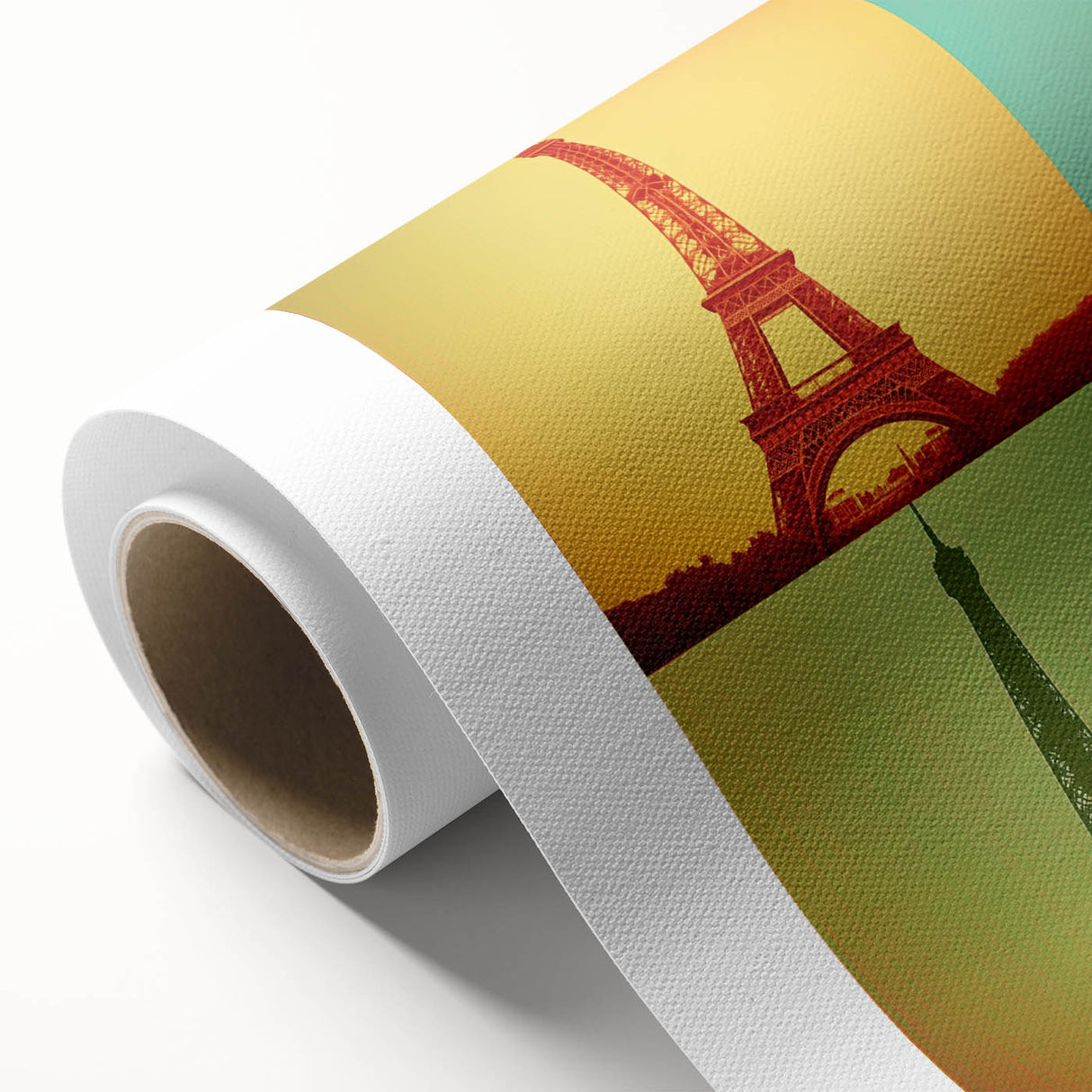 Art Deco poster featuring geometric architecture in monochrome tones on rolled canvas.