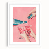 Abstract art print featuring swirling blue and gray tones on a white framed canvas.