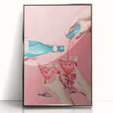 Mid-century modernist art featuring abstract shapes in silver and gray tones on a framed acrylic.