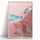 Art deco poster featuring colorful geometric shapes, in a white acrylic frame, ideal for nursery wall art.