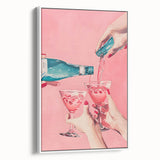 Vintage poster art of colorful dishes on a white framed canvas, ideal for extra large living room wall decor.