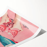 Extra large wall art featuring line art flowers in black on white, rolled print format.