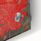 Close-up of vibrant acrylic glass wall art featuring intricate floral designs with lush green leaves, ideal for brightening up living spaces.