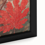 Close-up of a beautifully framed canvas wall art featuring vibrant floral and botanical designs, showcasing intricate details and rich colors, ideal for home decor.