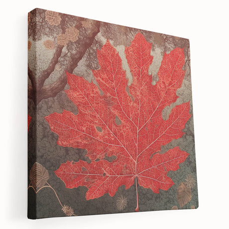 Stretched canvas wall art featuring a vibrant floral and botanical design, showcasing intricate leaves and colorful flowers, ideal for enhancing modern home decor.