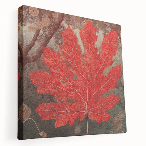 Stretched canvas wall art featuring a vibrant floral and botanical design, showcasing intricate leaves and colorful flowers, ideal for enhancing modern home decor.