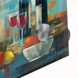 Large abstract wall art on acrylic glass featuring mid-century modernist design in vibrant, multicolored patterns.