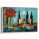 Vintage poster art of colorful cocktails on a black background, framed canvas, ideal for living room decor.