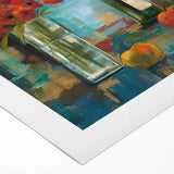 Art deco poster featuring a stylized cocktail, in vibrant colors on a rolled canvas, ideal for dining room wall art.