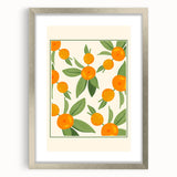 Textured art depicting abstract fruit designs in vibrant colors on a silver-framed mat, ideal for bedroom art.