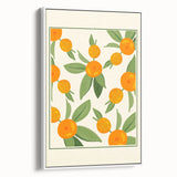 Vintage poster art of colorful fruits on a large framed canvas, ideal for living room decor.