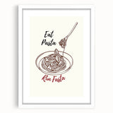 Abstract art print featuring vibrant orange and yellow tones on a white framed poster, ideal for dining room decor.