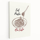 Large stretched canvas featuring a vibrant depiction of various fruits and vegetables, ideal for kitchen wall art.