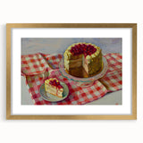 Extra large abstract art print of pastries in textured style, framed with a gold mat, ideal for living room decor.
