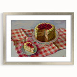 Textured art print of abstract pastries in muted earth tones, framed in silver, ideal for bedroom wall decor.