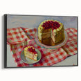 Black and white framed canvas featuring vintage poster art of assorted pastries, ideal for bedroom wall decor.
