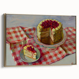 Framed canvas featuring a vintage poster of pastries, set in gold with a black background, ideal for bedroom wall art.