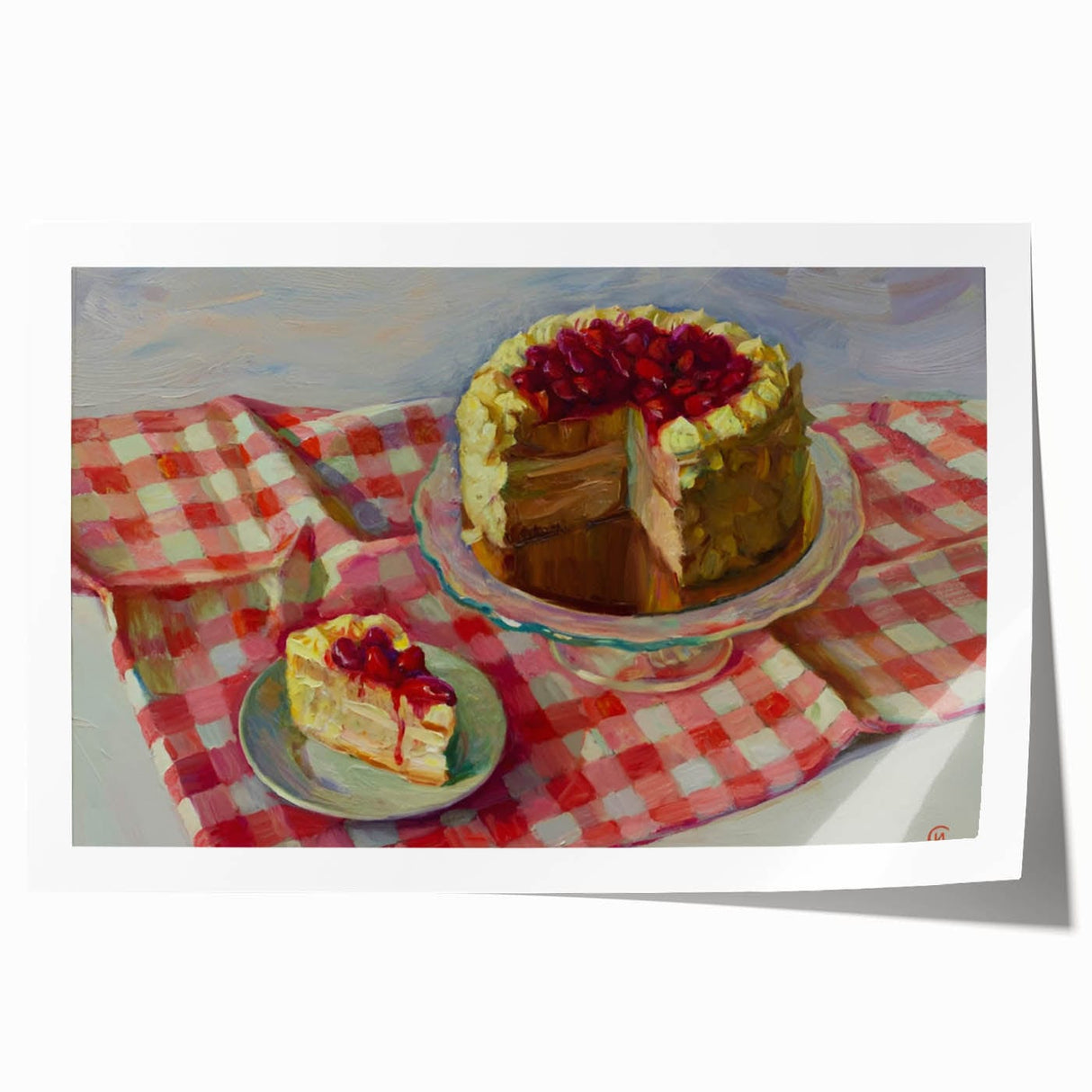 Rolled canvas print featuring an array of pastries in soft pastel colors.