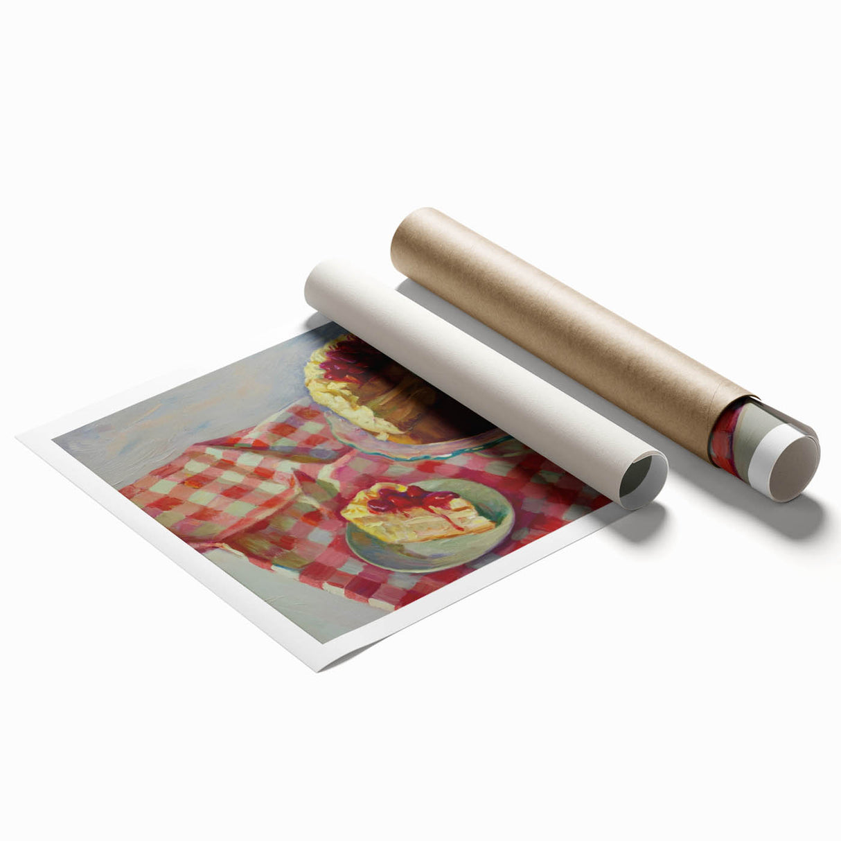 Extra large rolled print featuring an array of pastries in soft pastel tones.