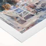 Art Deco poster featuring a lively café scene in pastel shades on rolled canvas, ideal for dining room wall art.