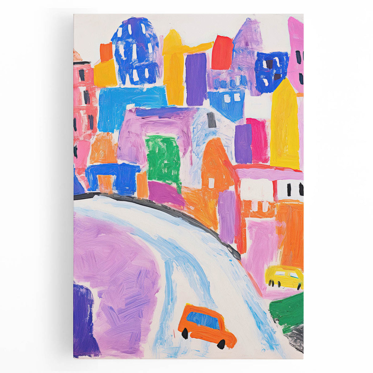 Stretched Canvas Art for Kids - Bright Urban Cityscape Print