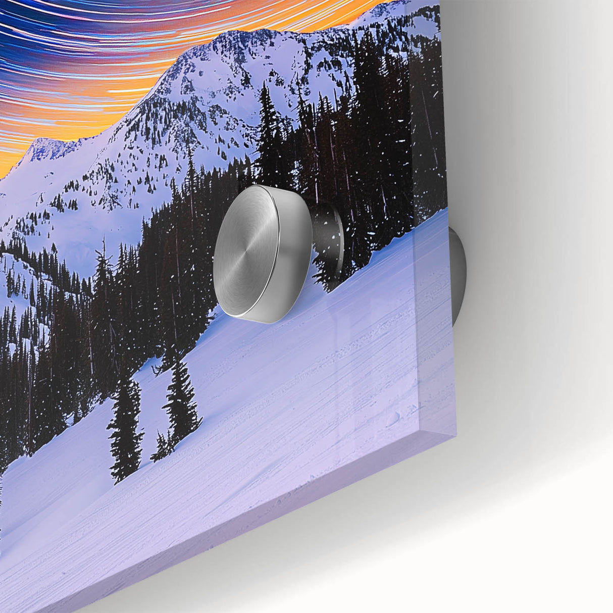 Close-up of a vibrant landscape acrylic glass print showcasing a stunning natural scene with rich colors and intricate details, perfect for modern home decor.