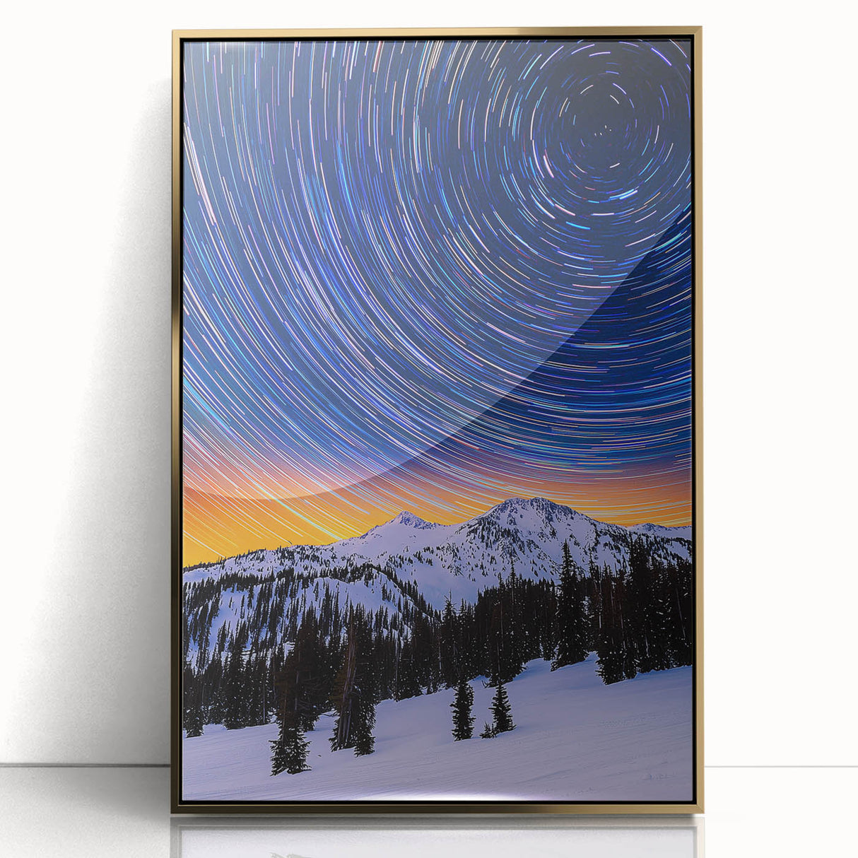 Framed landscape acrylic art featuring a gold design, showcasing intricate details and vibrant colors, perfect for modern home decor and artistic expression.
