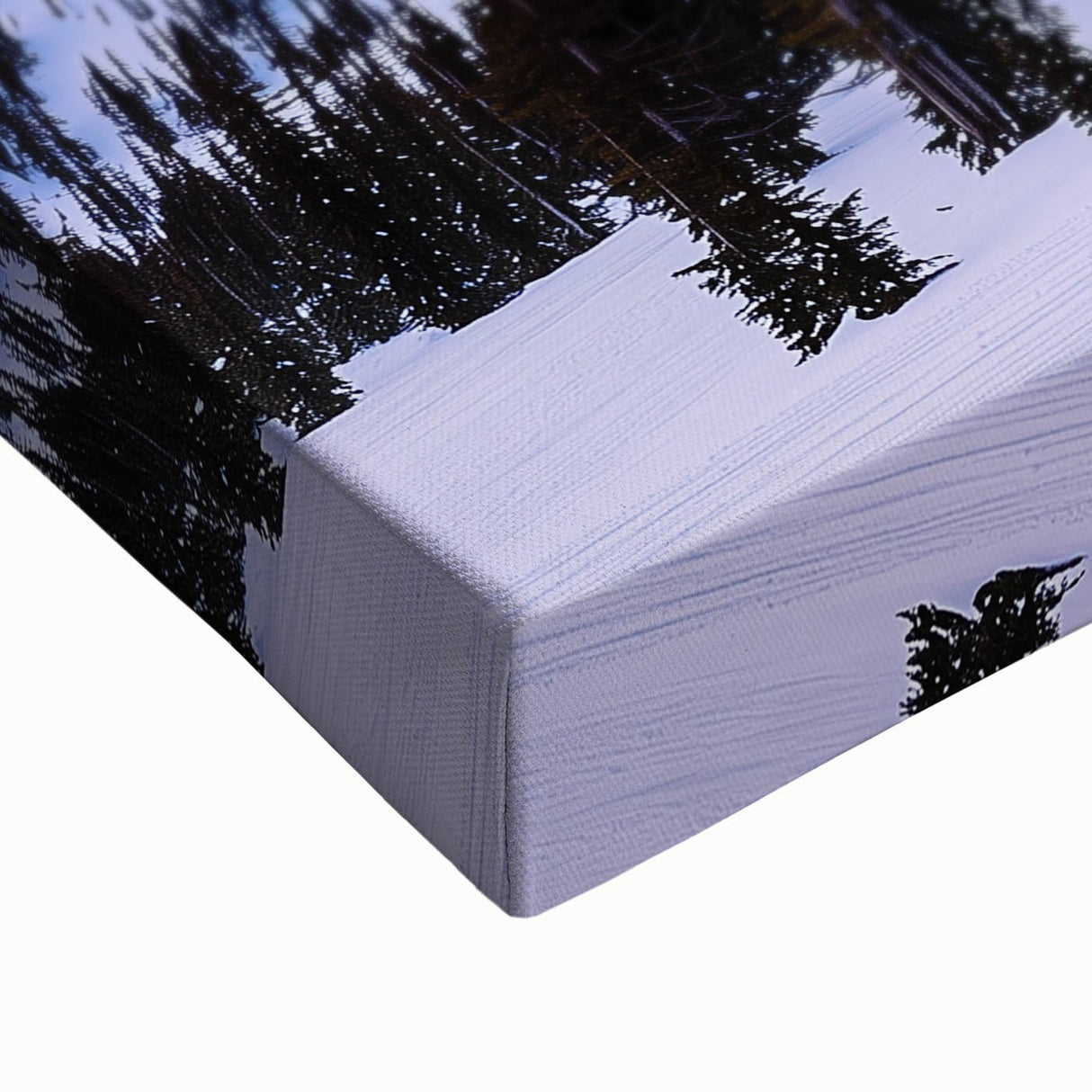 Close-up of a stretched landscape canvas featuring vibrant colors and intricate patterns, ideal for home decor, showcasing artistic design and craftsmanship.