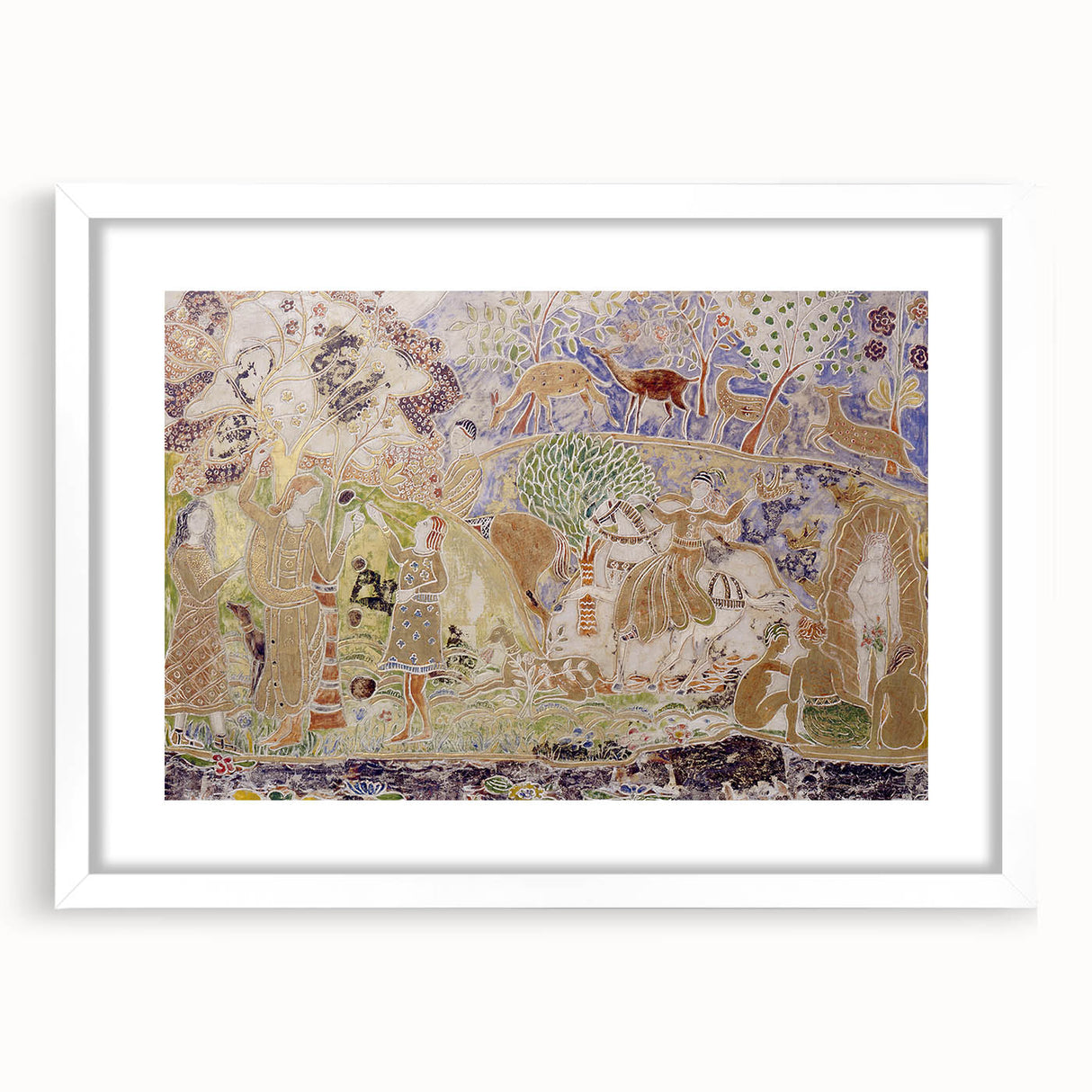 Whimsical Forest Scene - Modern Art Print of Figures and Deer by Prendergast