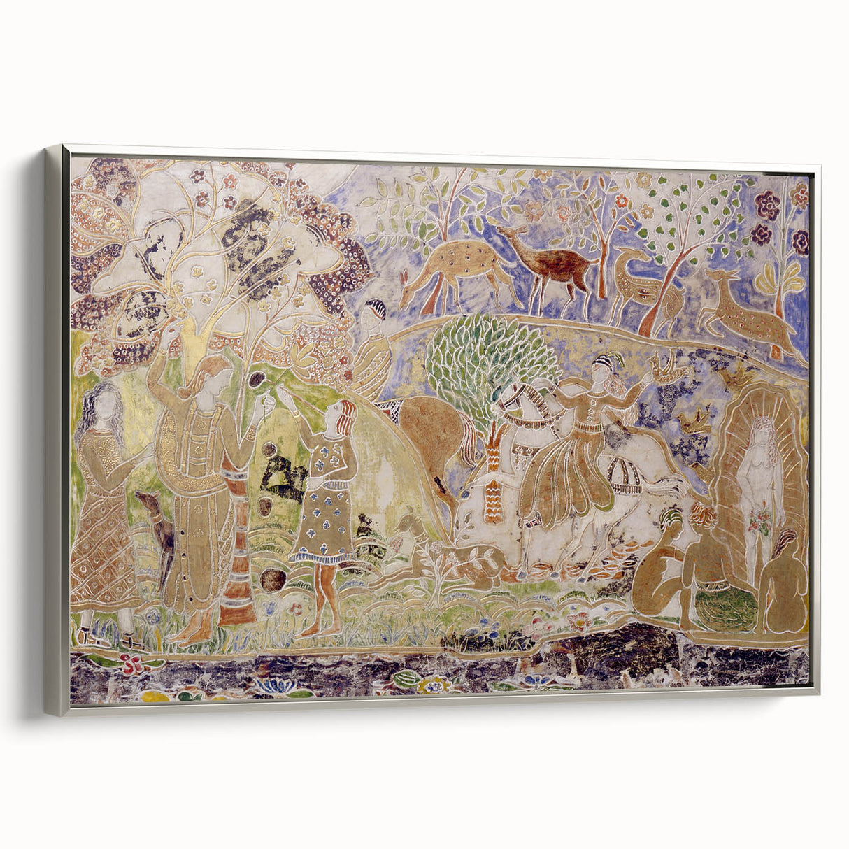Whimsical Forest Scene - Modern Art Print of Figures and Deer by Prendergast