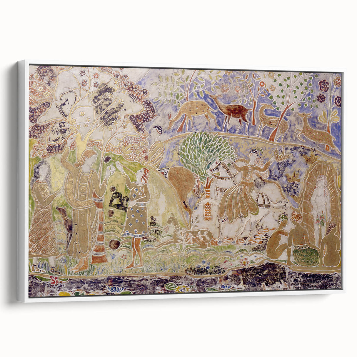 Whimsical Forest Scene - Modern Art Print of Figures and Deer by Prendergast