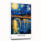 Impressionist style painting by Van Gogh on acrylic glass, featuring swirling shades of blue and yellow.