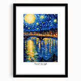 Extra large wall art featuring an abstract, colorful art print in the style of Van Gogh on a black framed canvas.