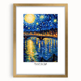 Extra large textured abstract art print depicting a Van Gogh impressionist style, framed in gold.